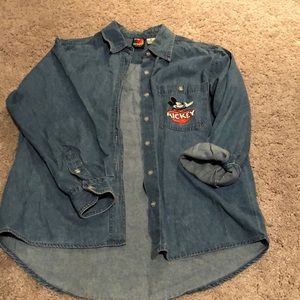 Vintage Mickey Mouse Denim Button-Down Shirt
